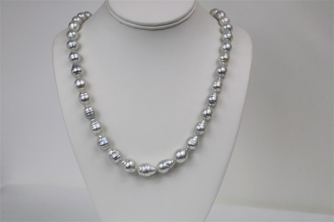 10-12mm South Sea White-Silver Circle Baroque Necklace with 14k Clasp (1 of 3)