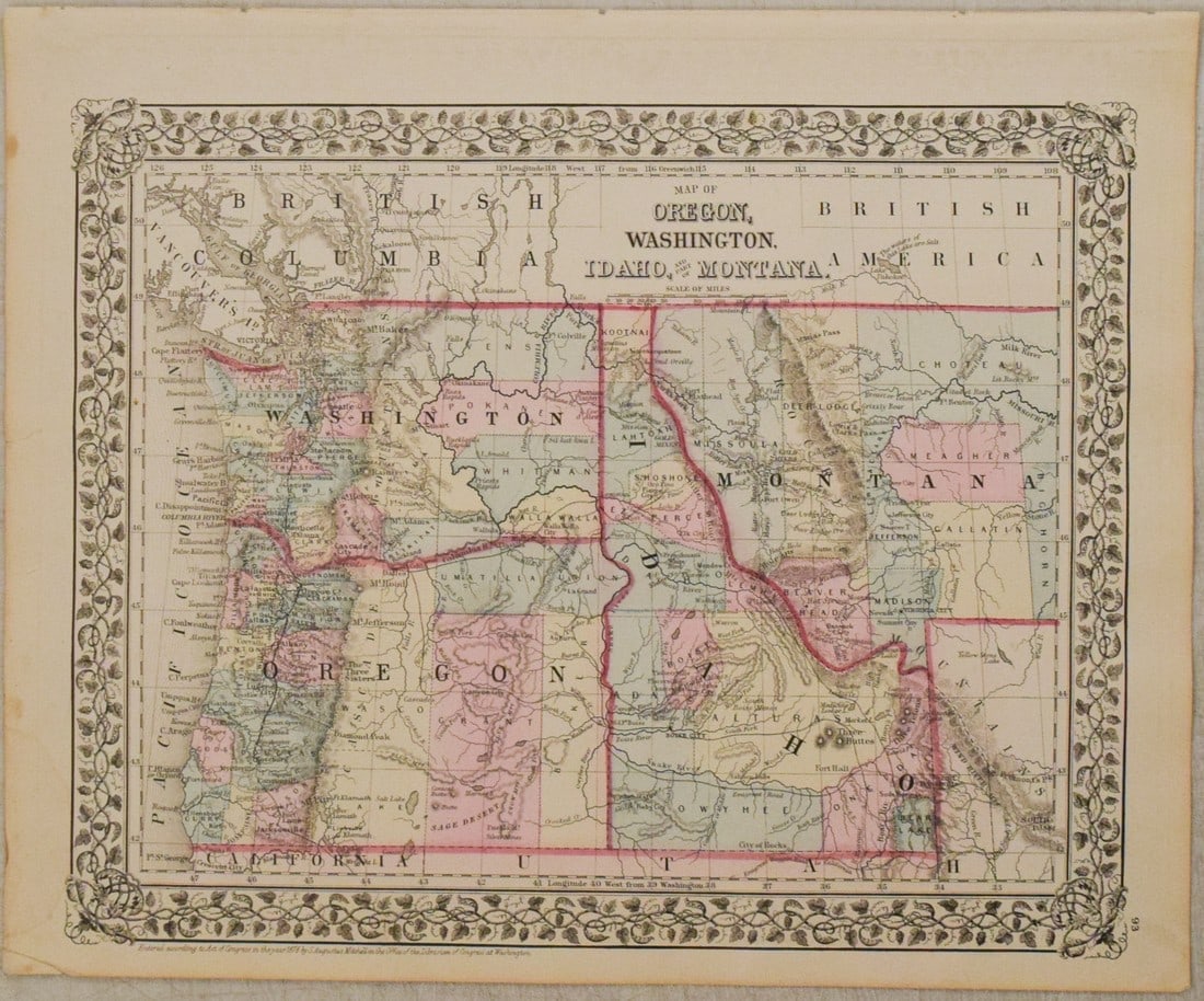 1878 Mitchell Map of Washington, Oregon, Idaho, much of Montana [verso] Territory of Idaho (1 of 2)