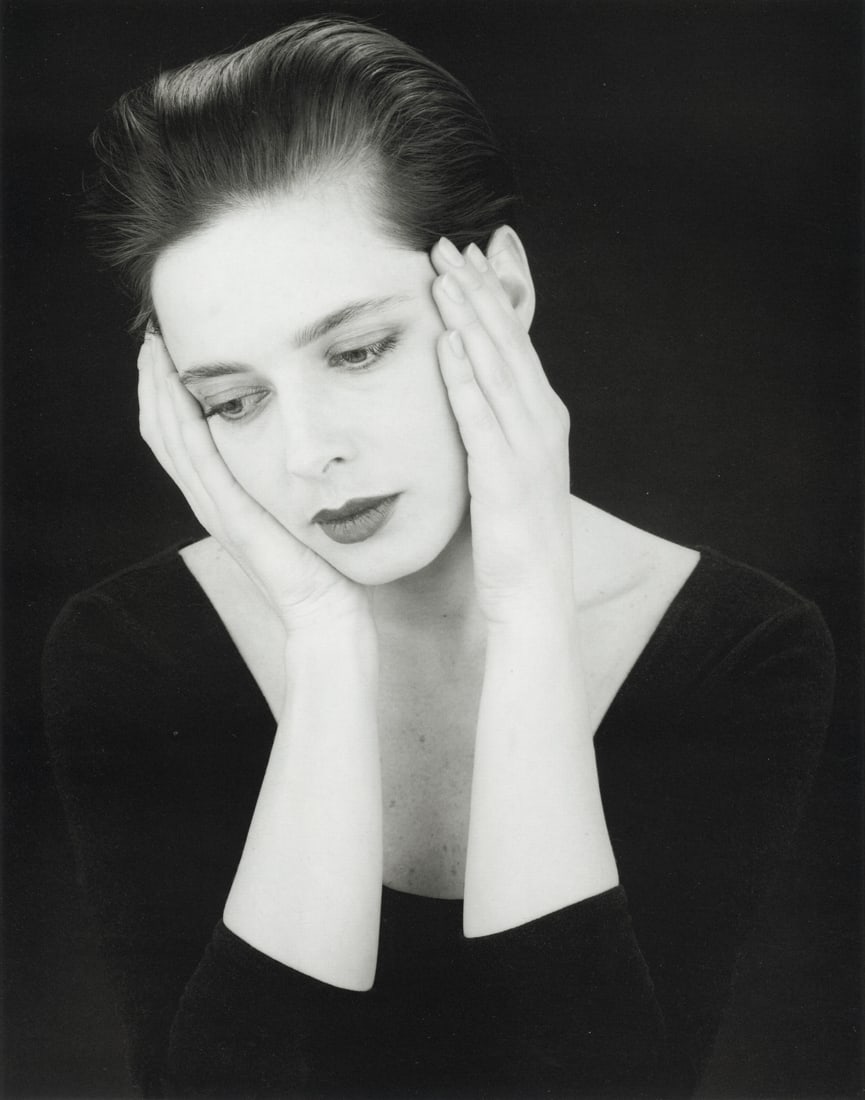 ROBERT MAPPLETHORPE - Isabella Rossellini, 1985: Artist: Robert Mapplethorpe Title: Isabella Rossellini, 1985 Medium: Photo Litho, 1992, Italy Dimensions: 7.45x9.5" Description: Heat Wax Mounted on 11x14" Conservation Board Artist Bio: Robert Mapple