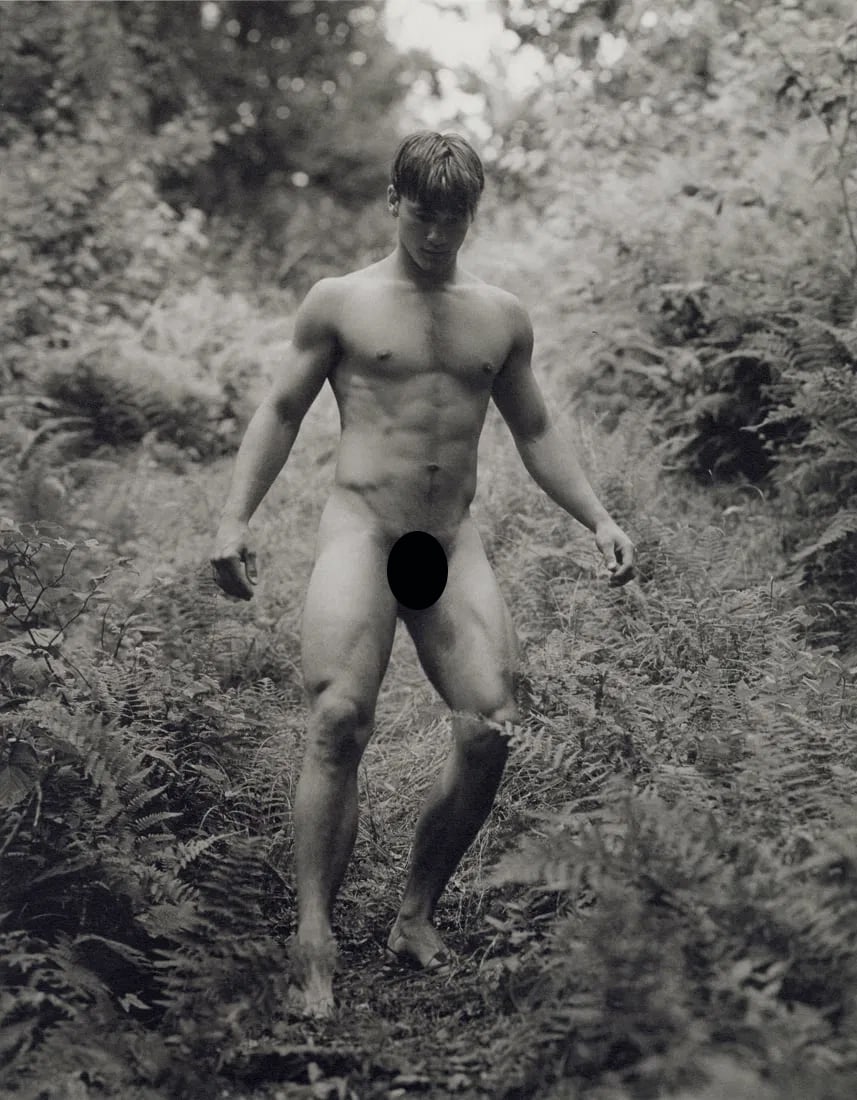 BRUCE WEBER - Eric, Camp Longwood, Adirondack Park: Artist: Bruce Weber Title: Eric, Camp Longwood, Adirondack Park, 1990 Medium: Sheet Fed Gravure, 1990, USA Dimensions: 7.3x9.35" Description: Heat Wax Mounted on 11x14" Conservation Board Artist Bio: