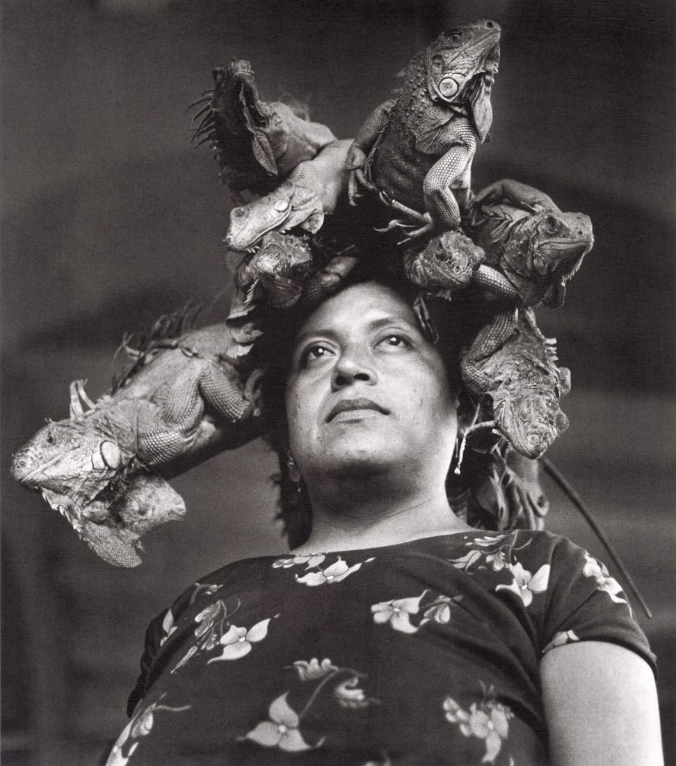 GRACIELA ITURBIDE - Our Lady of The Iguanas, Mexico: Artist: Graciela Iturbide Title: Our Lady of The Iguanas, Juchitan, Mexico, 1979 Medium: Photo Litho, 2006, China Dimensions: 10.1x11.45" Description: Heat Wax Mounted on 12x16" Conservation Board Art