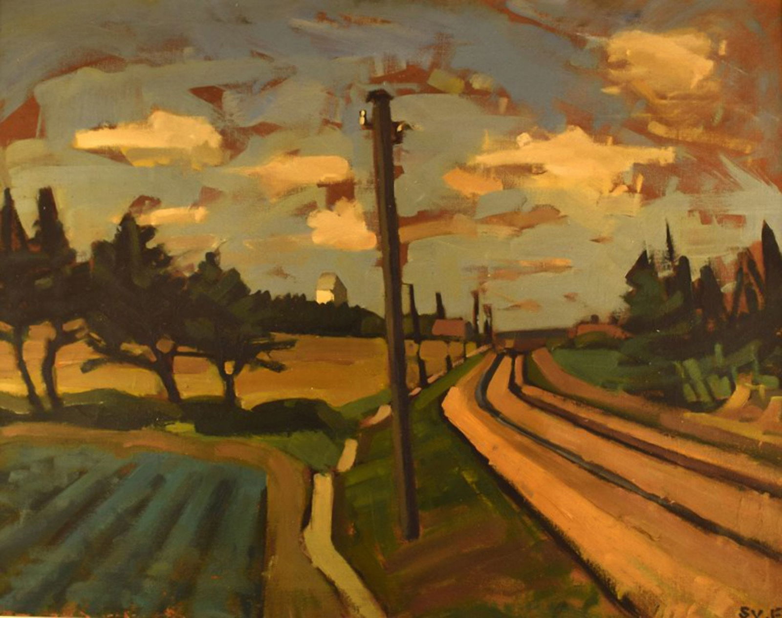 Unknown Danish artist. Modernist landscape 1930/40 s. Oil on canvas. (1 of 7)