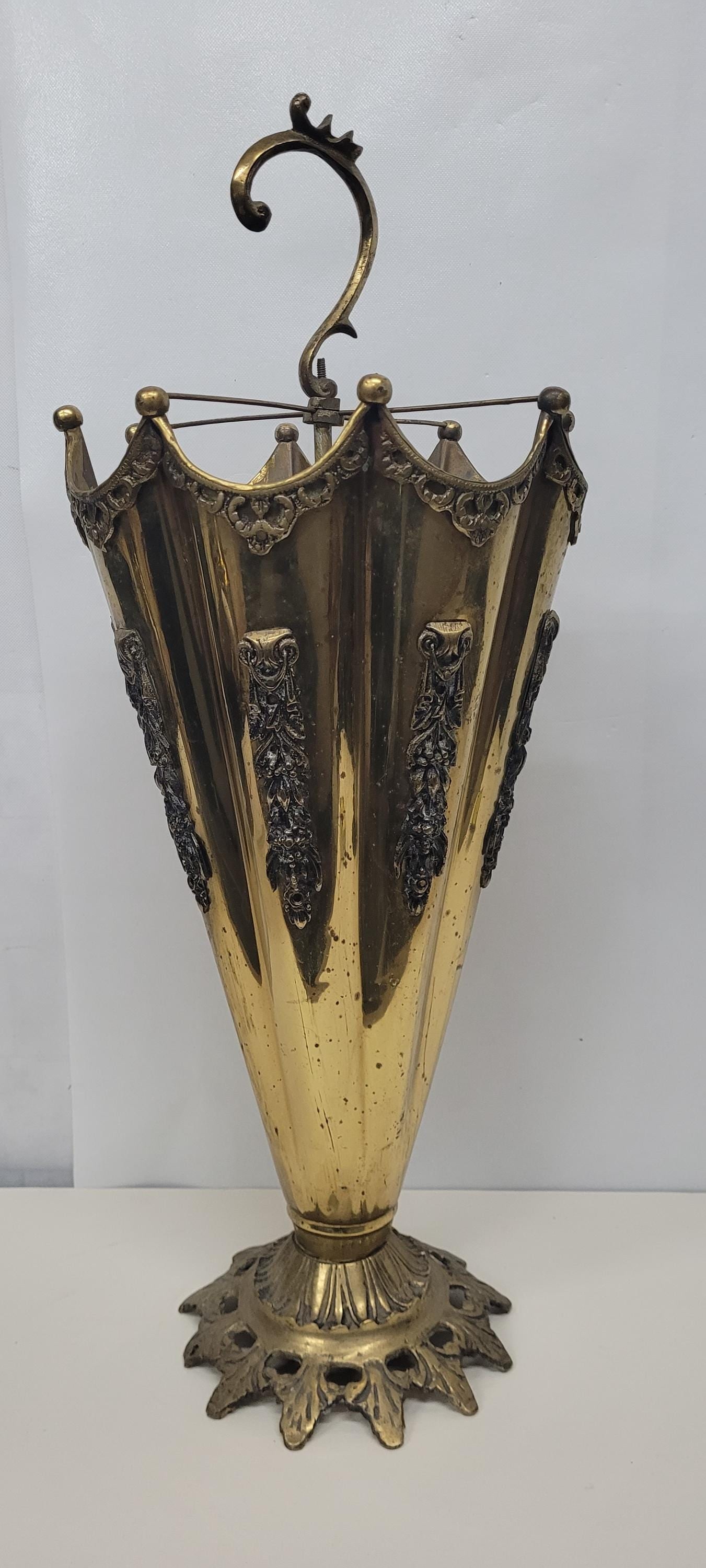 Vintage Brass Umbrella Stand Walking Stick Cane Holder Gold Neoclassical (1 of 10)