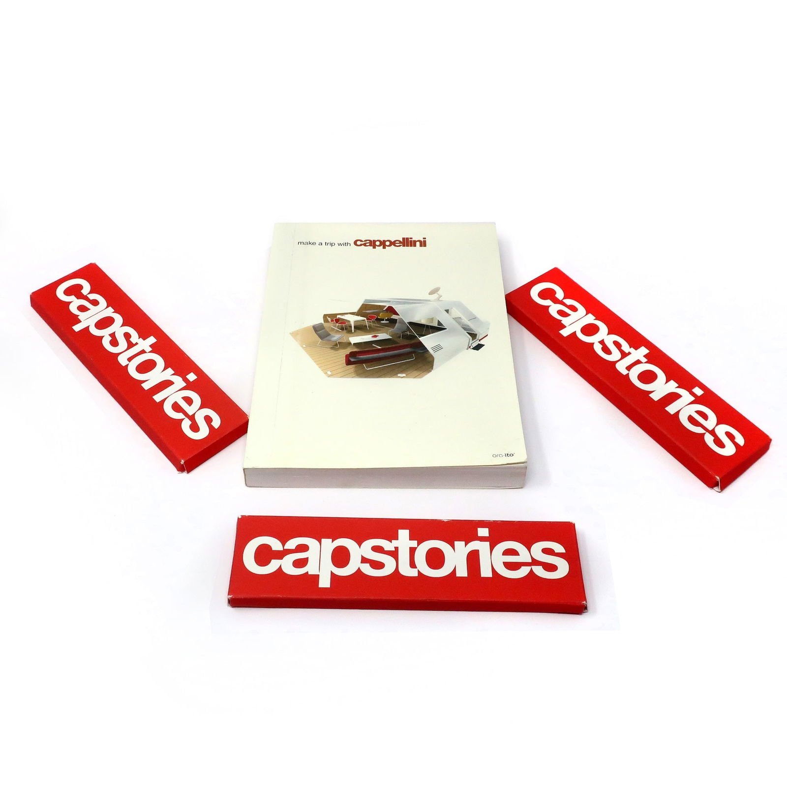 1990s Cappellini Notebook + Capstories Pencils: A vintage 1990s notebook and three sets of pencils for the Italian furniture company Cappellini and its capstories series showcasing how some of the company's iconic designs are produced. Notebook 6"