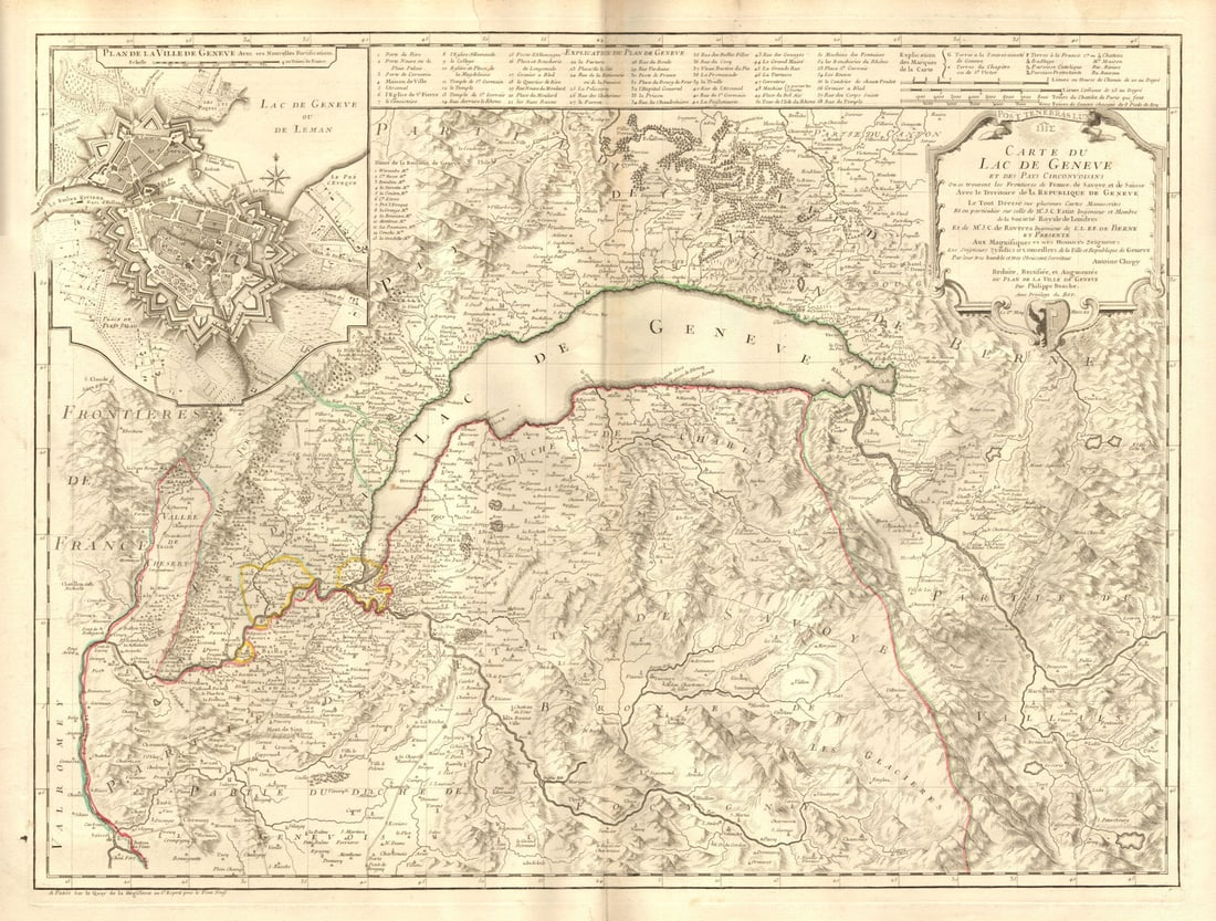 Carte du Lac de Genève et des pays circonvoisins'. Geneva plan. CHOPY 1740 map (1 of 1)