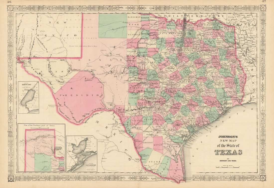 Johnson's New map of the State of Texas. US state map showing counties 1866 (1 of 1)