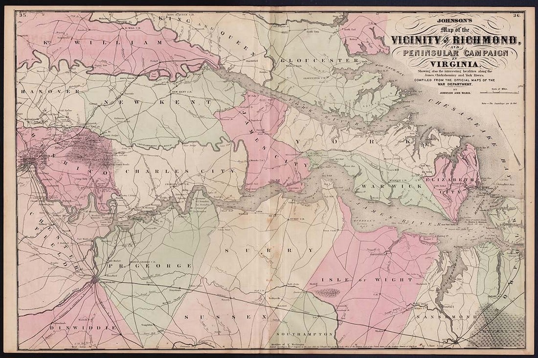 Authentic Civil War map of the war in Virginia, 1862 (1 of 5)