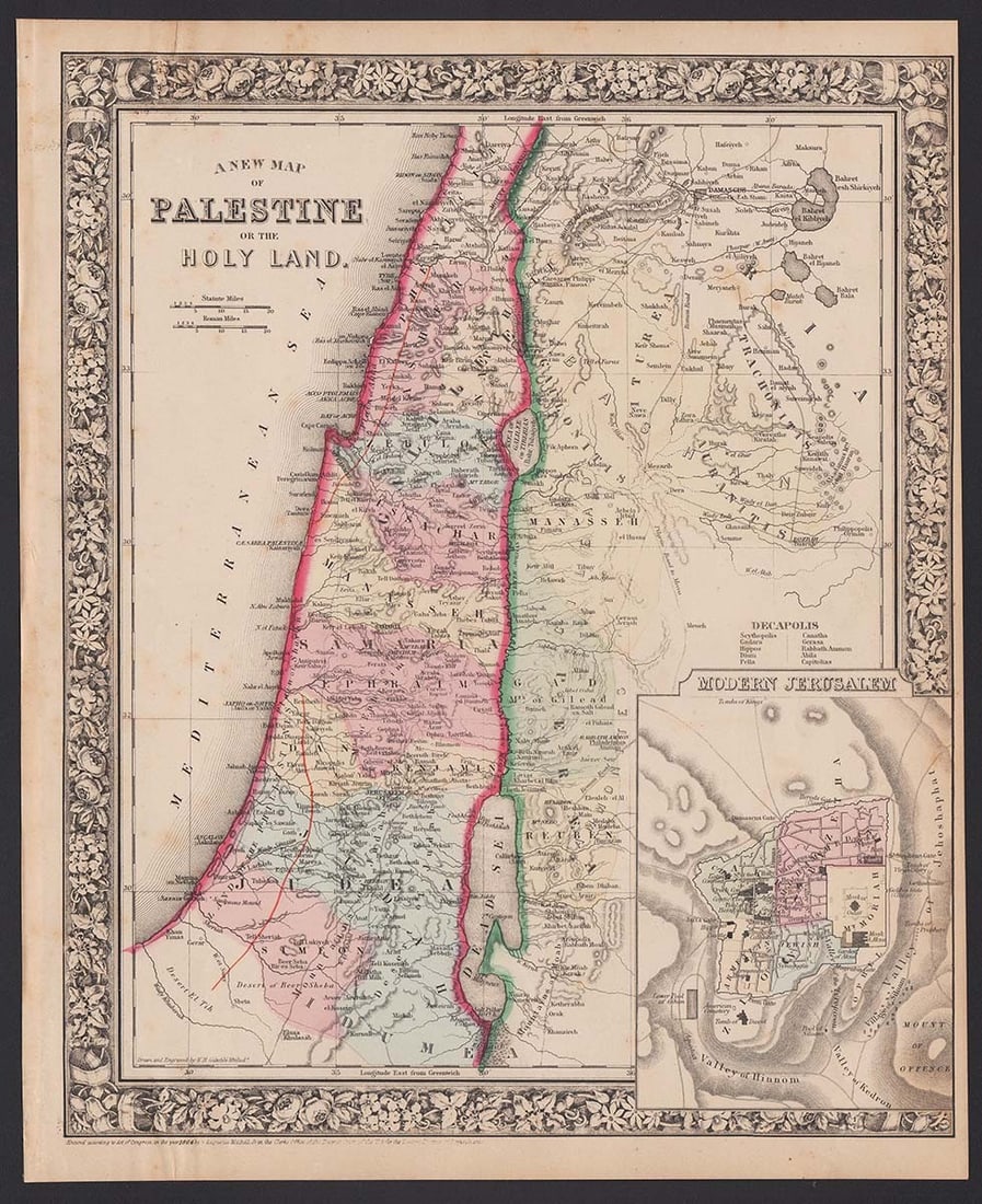 Nice map of Palestine from S. A. Mitchell - 1864 (dated) (1 of 5)
