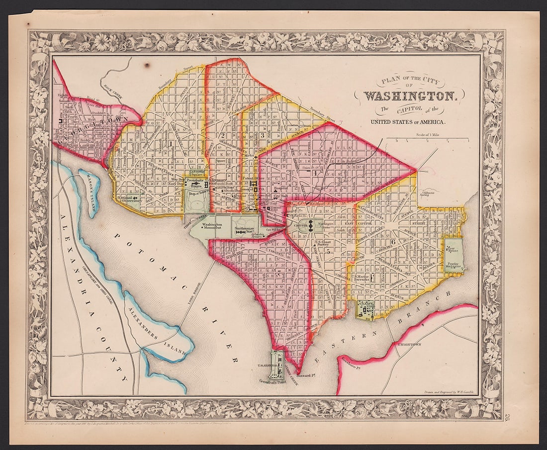 Nice 1860 map of Washington DC by S. A. Mitchell, Jr. (1 of 3)