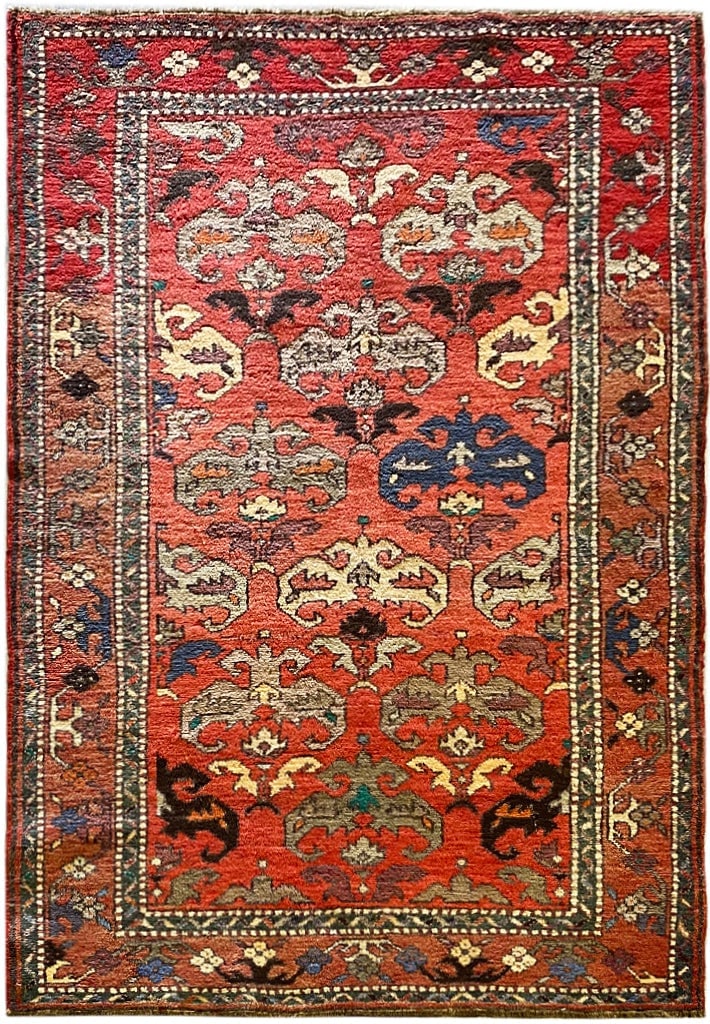4' x 7' All Over Pattern Russian Antique Kazak Rug 8880: Title: 4' x 7' All Over Pattern Russian Antique Kazak Rug 8880 Description: Size in Feet: Width: 4'4" x Length: 7' Size in Inches: Width: 52 in x Length: 84 in Colors: Fire Orange, Brown Weave: 100% H