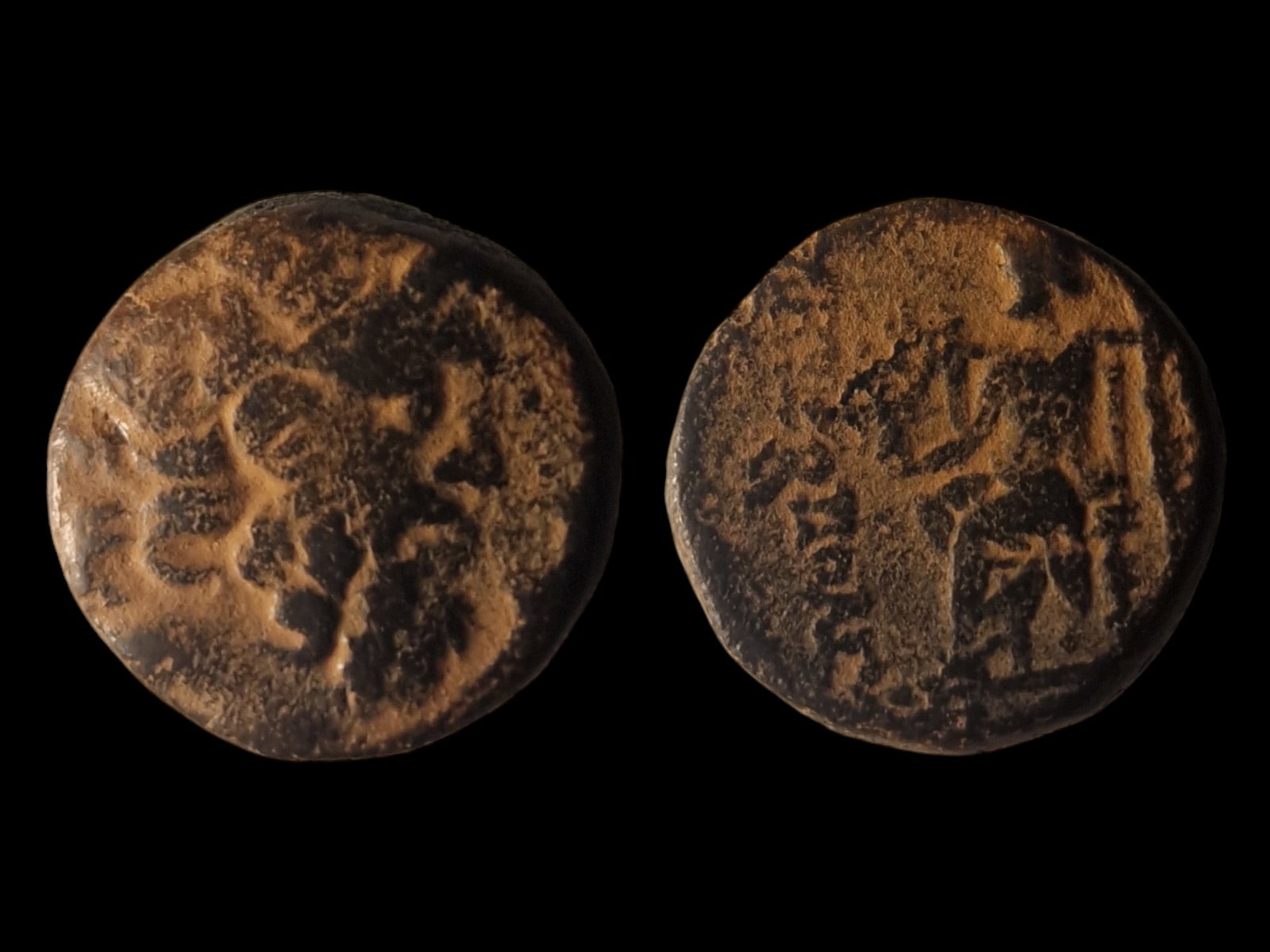 Roman Empire: Title: Roman Empire Description: Antioch, Syria - Semi-Autonomous Coin, 37-36 BC AE21, 20.69 mm, 7.38 g. Obverse: Laureate head of Zeus right. Reverse: Zeus seated left, holding Nike and scepter, with