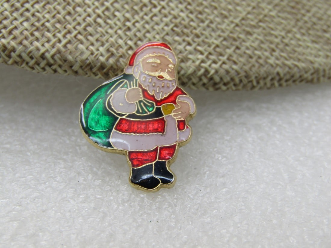 Vintage Enameled Santa Petite Brooch, 1970's-1980's. Santa enameled in red and white with black (1 of 5)