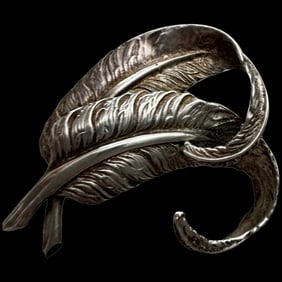 Danecraft 925 STERLING Silver - Vintage Etched Detail DOUBLE Feathers Brooch