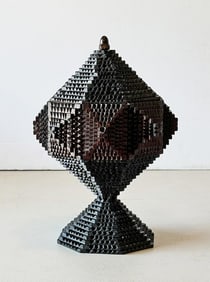 Tramp Art Pedestal Box w Secret Drawer