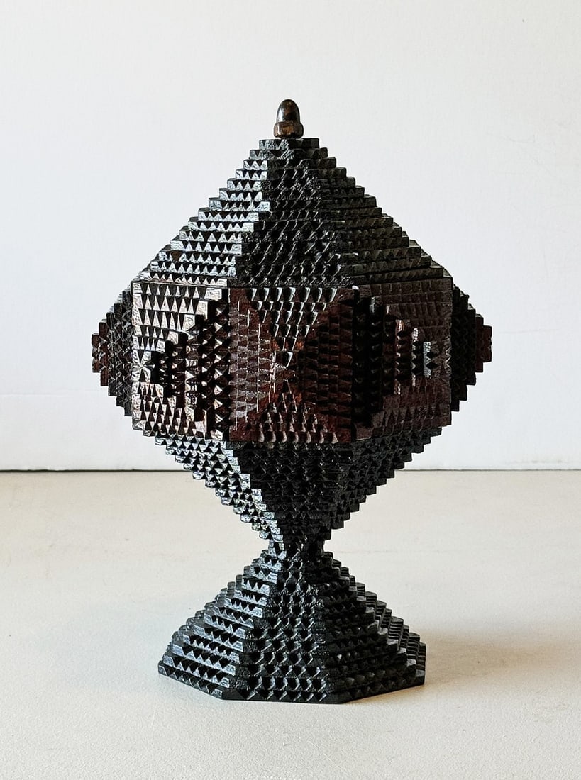 Tramp Art Pedestal Box w Secret Drawer (1 of 6)