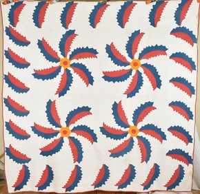 Well Quilted 1860's Princess Feather Applique Quilt