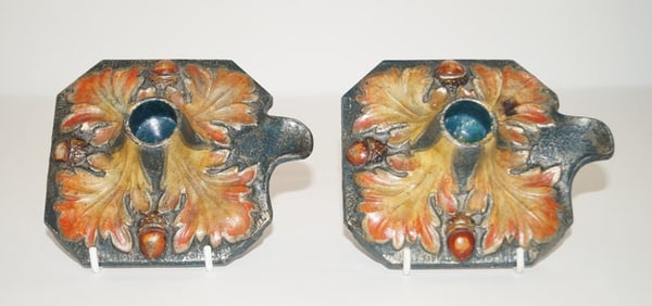 Rare Oak Leaves & Acorn Cast Iron Candle Holders