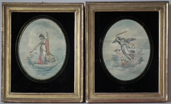 Pair Georgian Embroidered Pictures, Justice & Prudence (1 of 17)