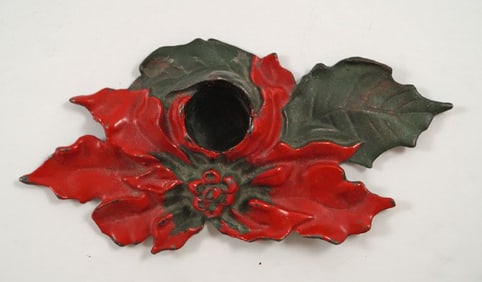 Antique Poinsettia Cast Iron Candle Holder #1