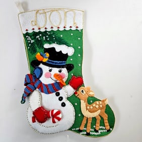 Finished Bucilla Felt Applique Frosty’ s Fawn Felt Christmas Stocking