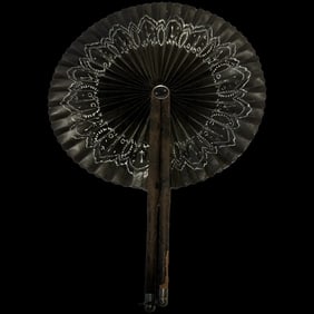 Antique oil cloth old Victorian era fan hand painted