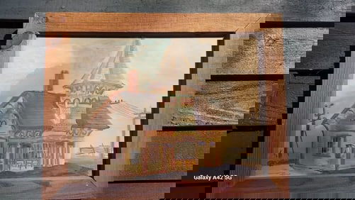 Train station water color Chatham Mass Power lines telegraph