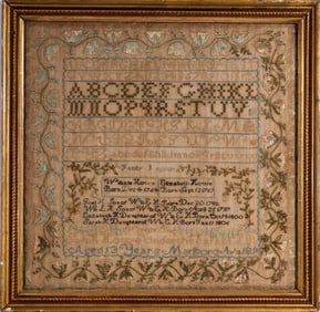 Needlework Sampler by Sarah Howe – Marlboro, MA - 1819