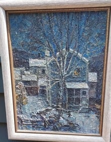 Phenomenal Oil painting First Snowfall morning Signed