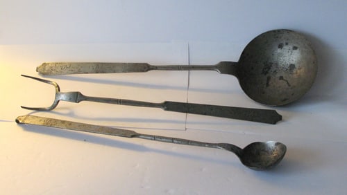 Antique blacksmith made PA. Decorated Iron utensils.