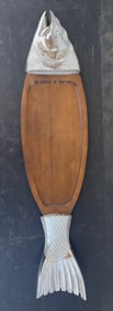 MCM Teak Wood Metal Fish Serving Platter Tray Charcuterie Board