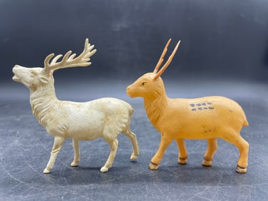 Pair of Vintage Celluloid Deer Figurines Christmas