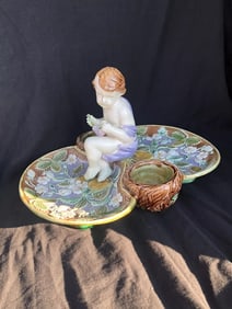 English Majolica Cherub Strawberry Server