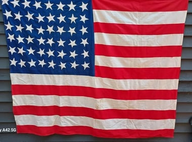 Super rare hand sewn 48 Star American Flag 54 X 70" Folky single applique