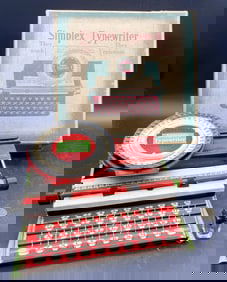 ANTIQUE SIMPLEX TYPEWRITER NUMBER 200 TIN LITHO W/ ORIGINAL BOX & INK