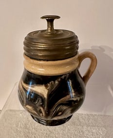 19th C. Mocha Ware Mustard Pot w/Lid (Added)