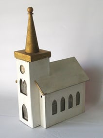 Antique home-made Putz Christmas village church.