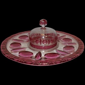 Indiana Glass Ruby Red Flashed Colony Classique Covered Serving Tray or Cheese Dish- RARE