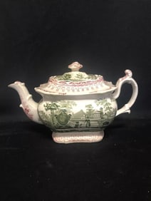 Red & Green Canova Staffordshire 2 Color Teapot