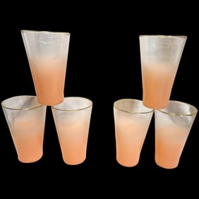 BLENDO Glassware 6 Frosted Tumblers 1960's MCM West Virginia Glass