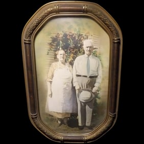 Vintage Convex Bubble Glass Ornate Art Deco Gesso Frame w/ Tinted Photo