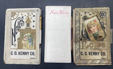 Antique C.D. Kenny Promotional Notebooks beautiful Litho Covers Early 1900's