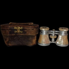 Antique Lemaire Fabi Paris Mother of Pearl Opera Glasses with Original Leather Case