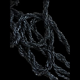 Antique 56' braided black glass beaded mourning necklace