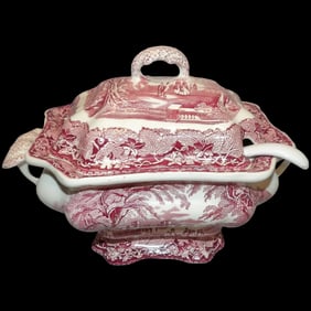 Vista Pink by Mason's Tureen with Ladle and Cake Plate -England