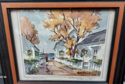 M.B.S Fleischer (20th century) painting watercolor narrow lane Cape cod