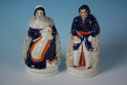Pair Staffordshire Pottery Queen Victoria&Albert with baby
