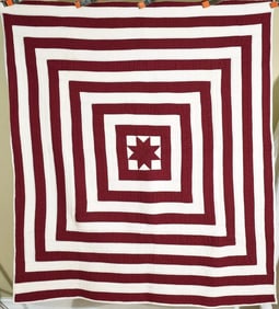 1910's Burgundy Star Quilt, Concentric Design