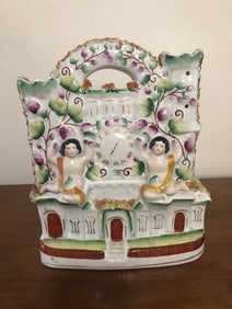 Staffordshire Figural Cherub / Clock Tower Double Vase