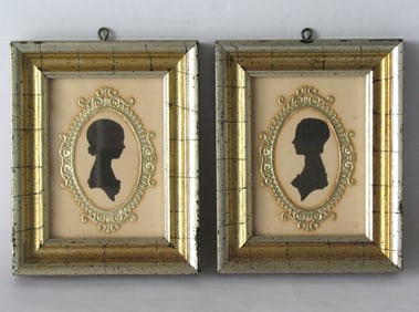Antique New England silhouettes, tiny lemon gold frames.
