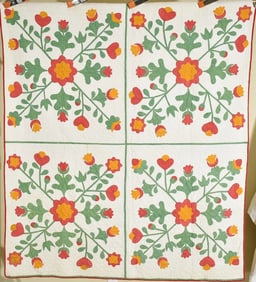 1860's Red, Green & Cheddar Applique Quilt